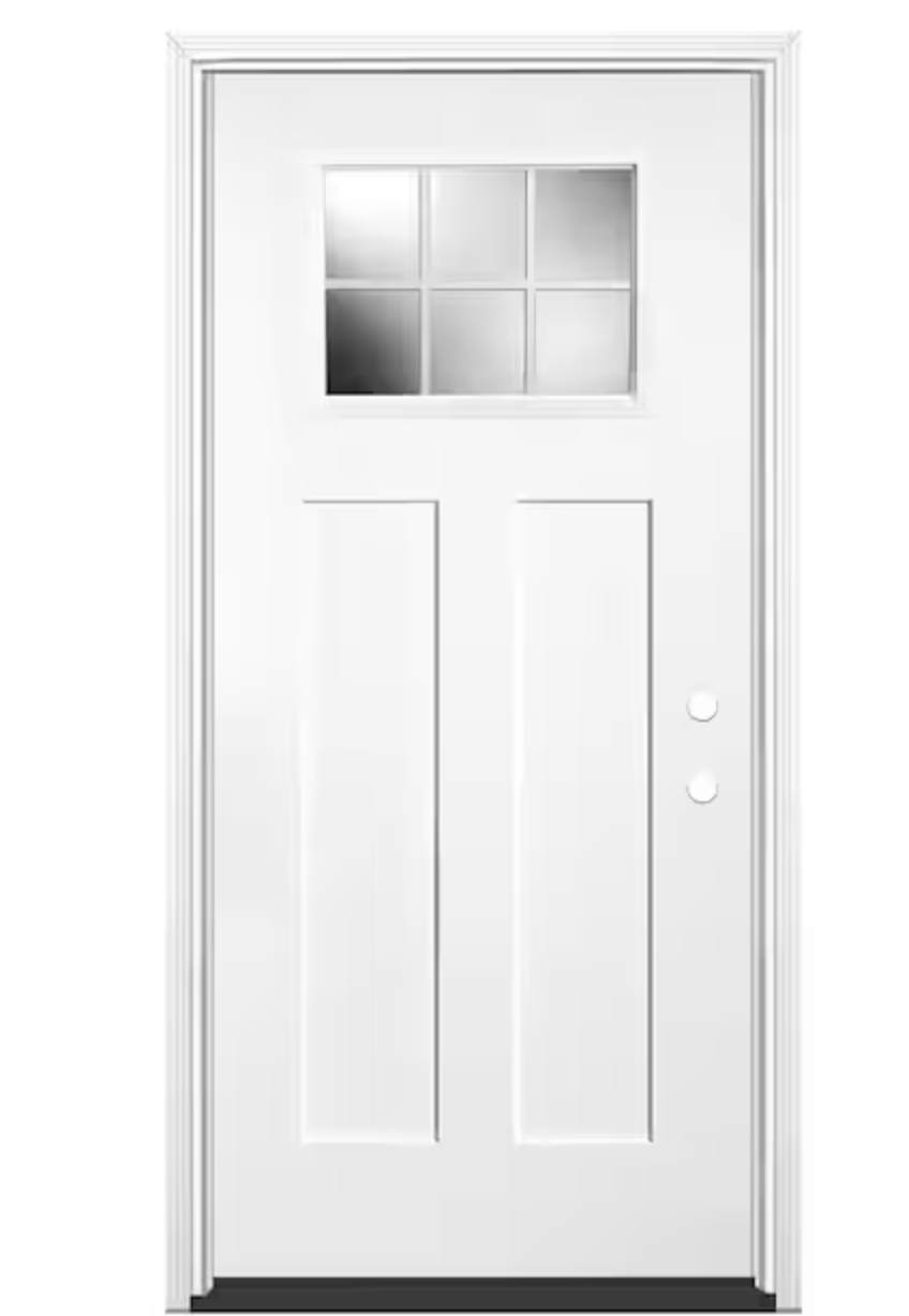 32 in. x 80 in. 6 Lite Left-Handed/Inswing Clear Glass Smooth White: Ready to Paint Fiberglass Prehung Front Door