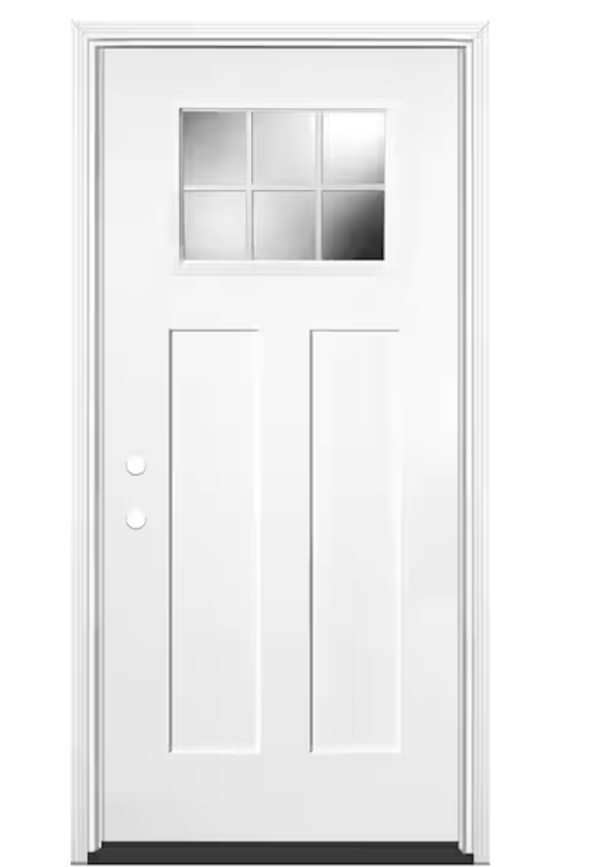 36 in. x 80 in. 6 Lite Clear Craftsman Unfinished Smooth Left-Handed / Inswing Fiberglass Prehung Front Door