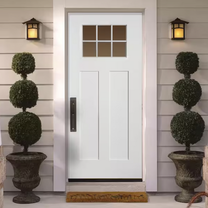 32 in. x 80 in. 6 Lite Clear Craftsman Unfinished Smooth Right-Handed Inswing Fiberglass Prehung Front Door