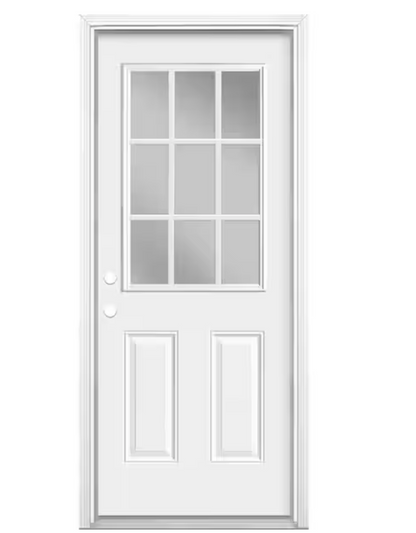 36 in. x 80 in. 9 Lite Primed Fiberglass Right-Handed Prehung Entry Door