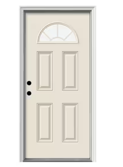 36 in. x 80 in. Fan Lite Primed Right-Handed/Inswing Clear Glass Fiberglass Prehung Front Door grid or no grid