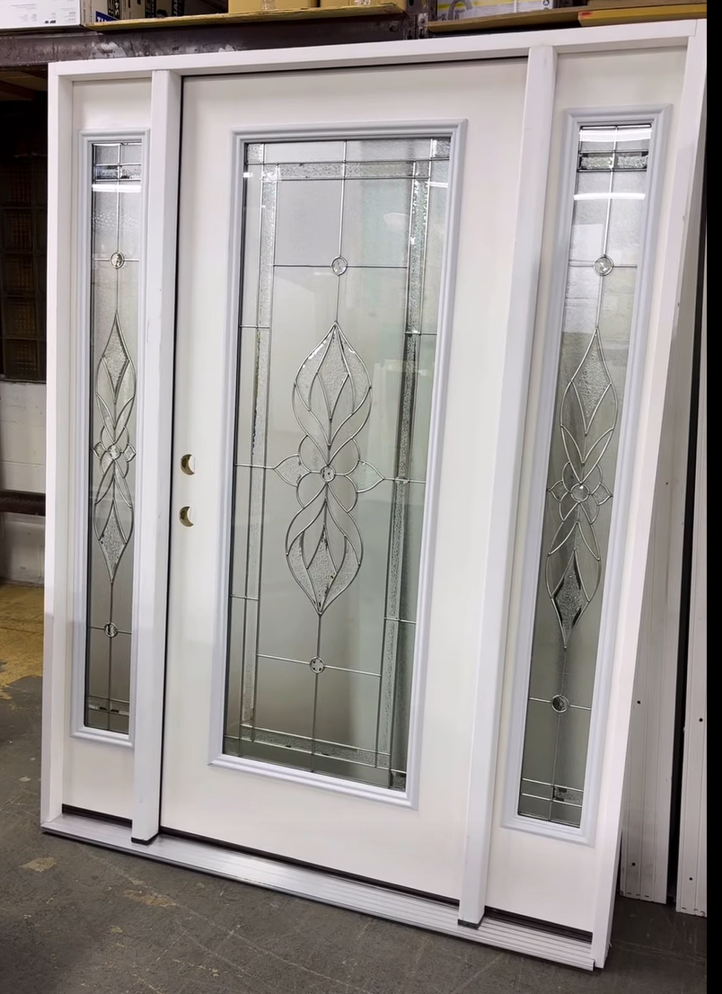 64 in. x 80 in. Sapphire Patina Full Lite Unfinished Smooth Fiberglass Prehung Front Door w/Sidelights