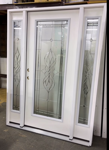 64 in. x 80 in. Sapphire Patina Full Lite Unfinished Smooth Fiberglass Prehung Front Door w/Sidelights