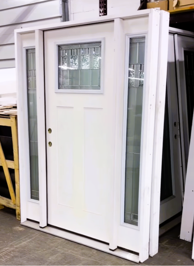 64 in. x 80 in. Rochester Patina Craftsman Unfinished Smooth Fiberglass Prehung Front Door w/Sidelights