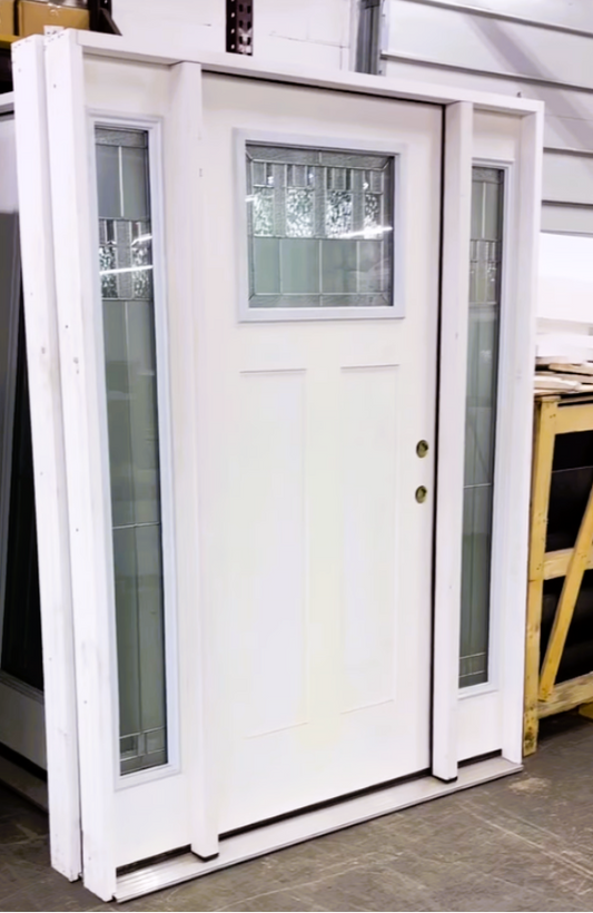 64 in. x 80 in. Rochester Patina Craftsman Unfinished Smooth Fiberglass Prehung Front Door w/Sidelights