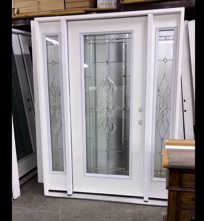 64 in. x 80 in. Sapphire Patina Full Lite Unfinished Smooth Fiberglass Prehung Front Door w/Sidelights