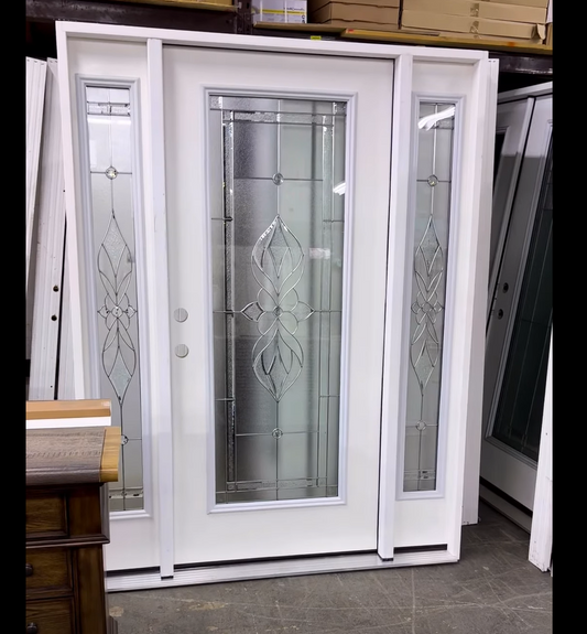 64 in. x 80 in. Sapphire Patina Full Lite Unfinished Smooth Fiberglass Prehung Front Door w/Sidelights