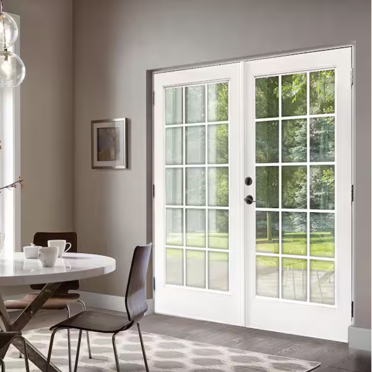 72 in. x 80 in. Fiberglass Smooth White Right-Handed Outswing Hinged Patio Door with 15-Lite