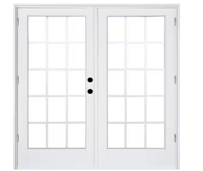 60 in. x 80 in. Fiberglass Smooth White Left-Handed Outswing Hinged Patio Door with 15-Lite