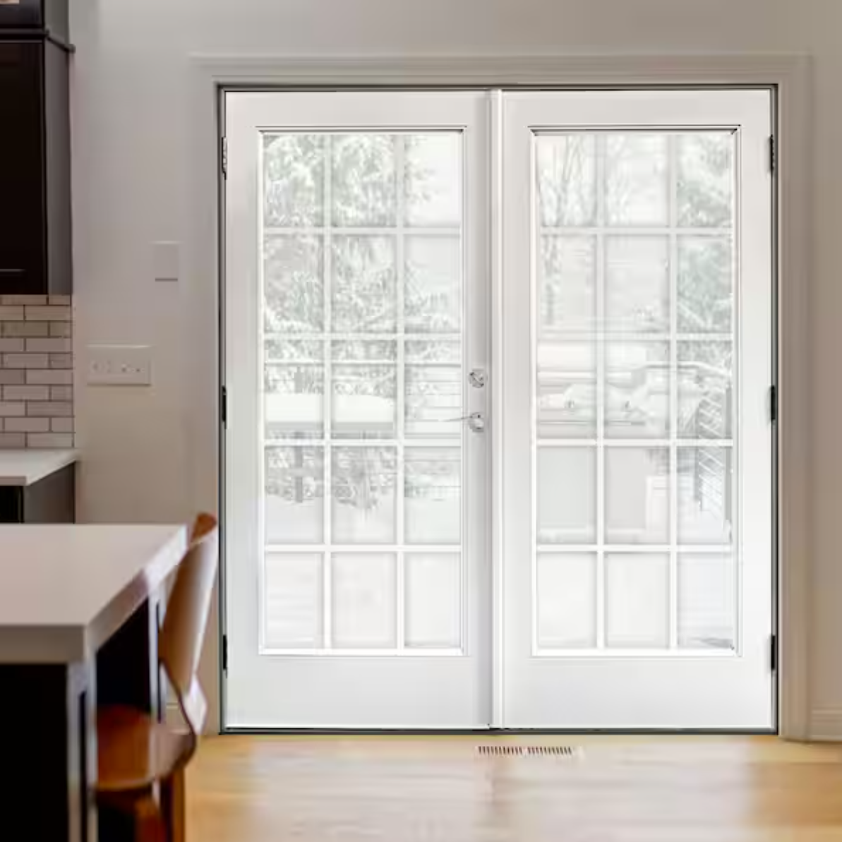 60 in. x 80 in. Fiberglass Smooth White Left-Handed Outswing Hinged Patio Door with 15-Lite
