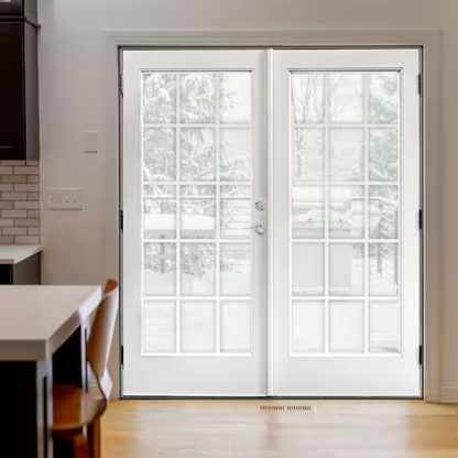 60 in. x 80 in. Fiberglass Smooth White Left-Handed Outswing Hinged Patio Door with 15-Lite