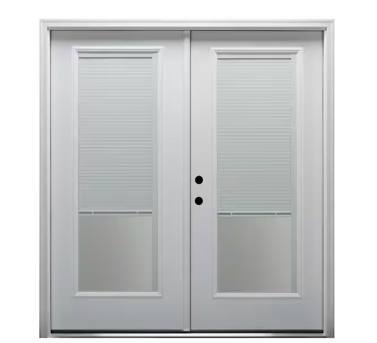 72 in. x 80 in. Internal Blinds Right-Hand Inswing Full Lite Clear Low-E Primed Fiberglass Smooth Prehung Front Door