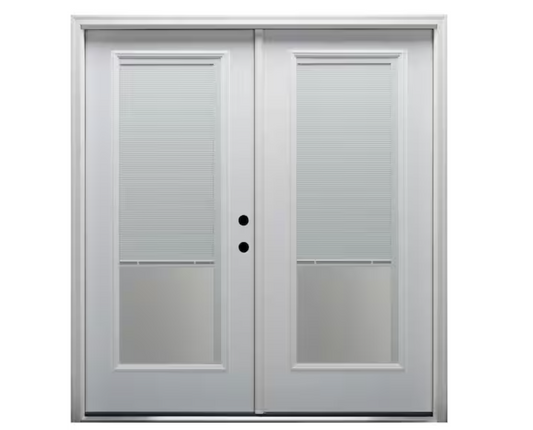 60 in. x 80 in. Internal Blinds Left-Handed Inswing Full Lite Clear Low-E Primed Fiberglass Smooth Prehung Front Door
