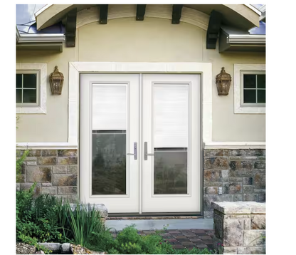 60 in. x 80 in. Internal Blinds Left-Handed Inswing Full Lite Clear Low-E Primed Fiberglass Smooth Prehung Front Door