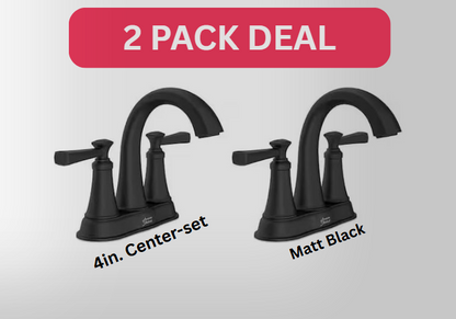 Rumson 4 in. Centerset Double Handle Bathroom Faucet in Matte Black (2-pack)