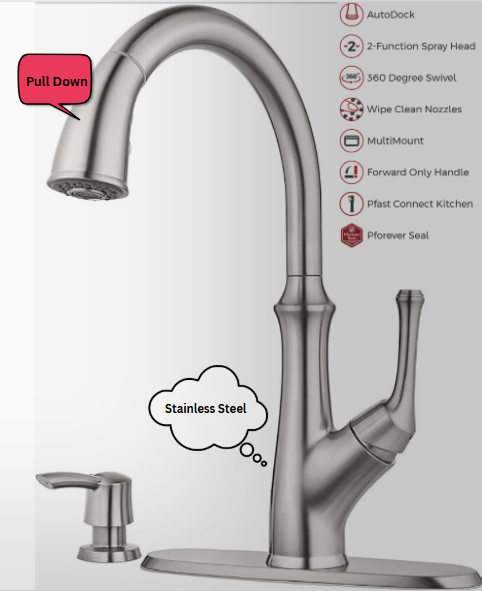 Pfister Tamera Stainless Steel 1-Handle Pull-Down Kitchen Faucet