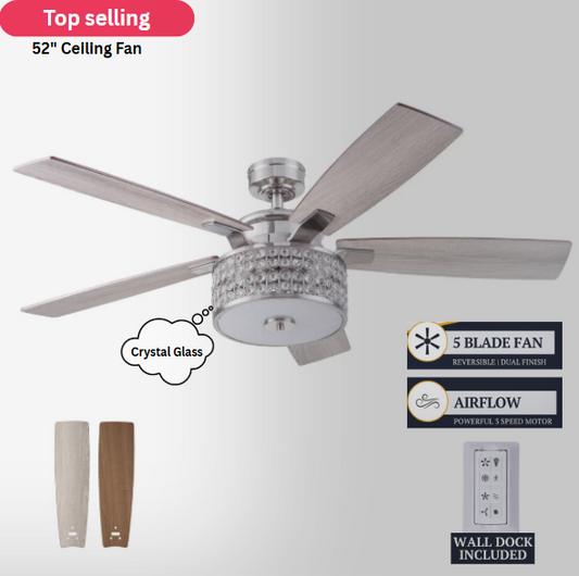 Prominence Home Lanissa 52" Crystal Glass Chandelier Ceiling Fan