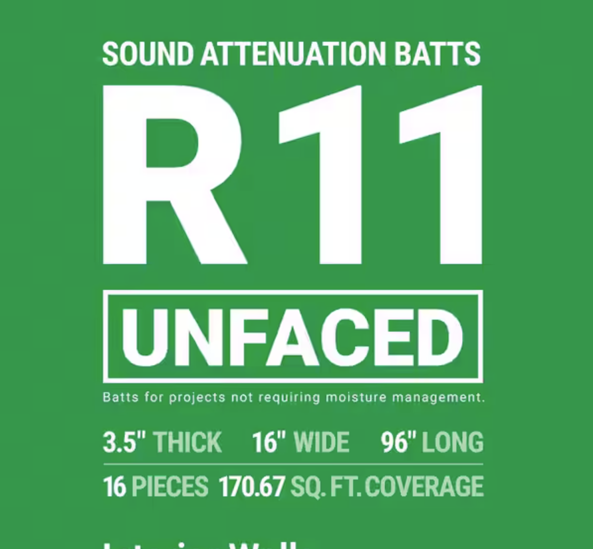 Owens Corning R11 Unfaced Fiberglass Insulation 170.66 Sq. ft (16 x 96) 1 Bag