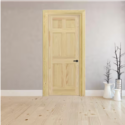 28inX80in. Left-Handed 6-Panel Solid Core Unfinished Clear Pine Single Prehung Interior Door