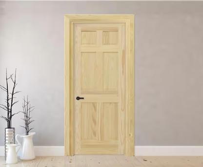 30inX80in. Right-Handed 6-Panel Solid Core Unfinished Clear Pine Single Prehung Interior Door