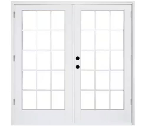 Fiberglass Smooth White Outswing Hinged Patio Door with 15-Lite