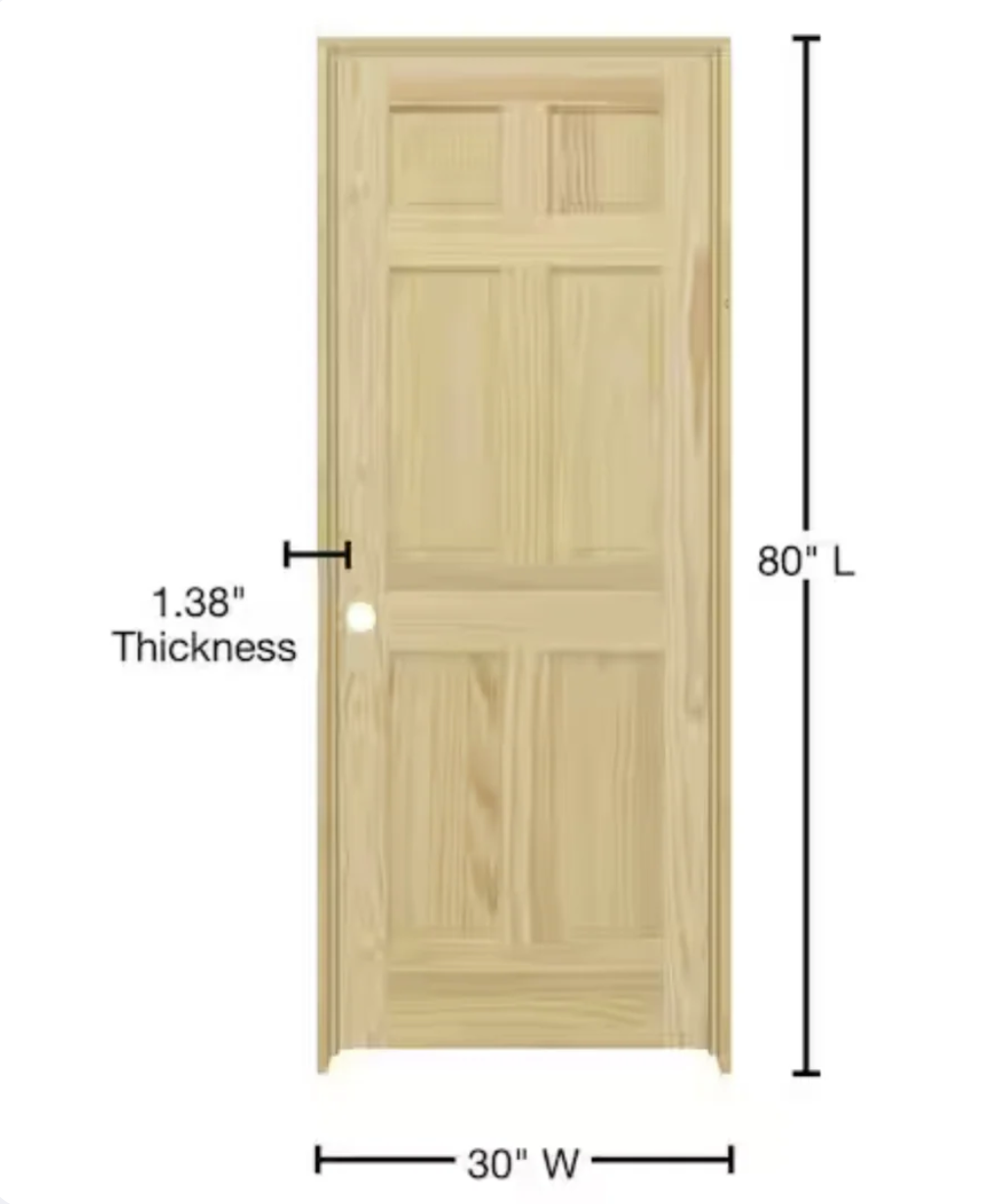 6-Panel Solid Core Unfinished Clear Pine Single Prehung Interior Door