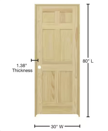 6-Panel Solid Core Unfinished Clear Pine Single Prehung Interior Door