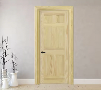 6-Panel Solid Core Unfinished Clear Pine Single Prehung Interior Door