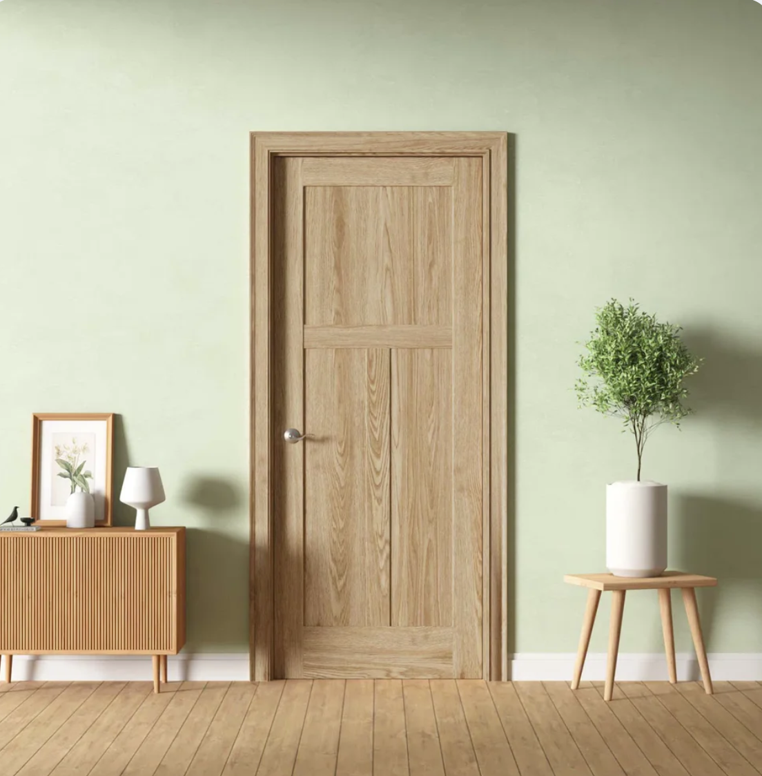 3-Panel craftsman Solid Core Unfinished Clear Pine Single Prehung Interior Door