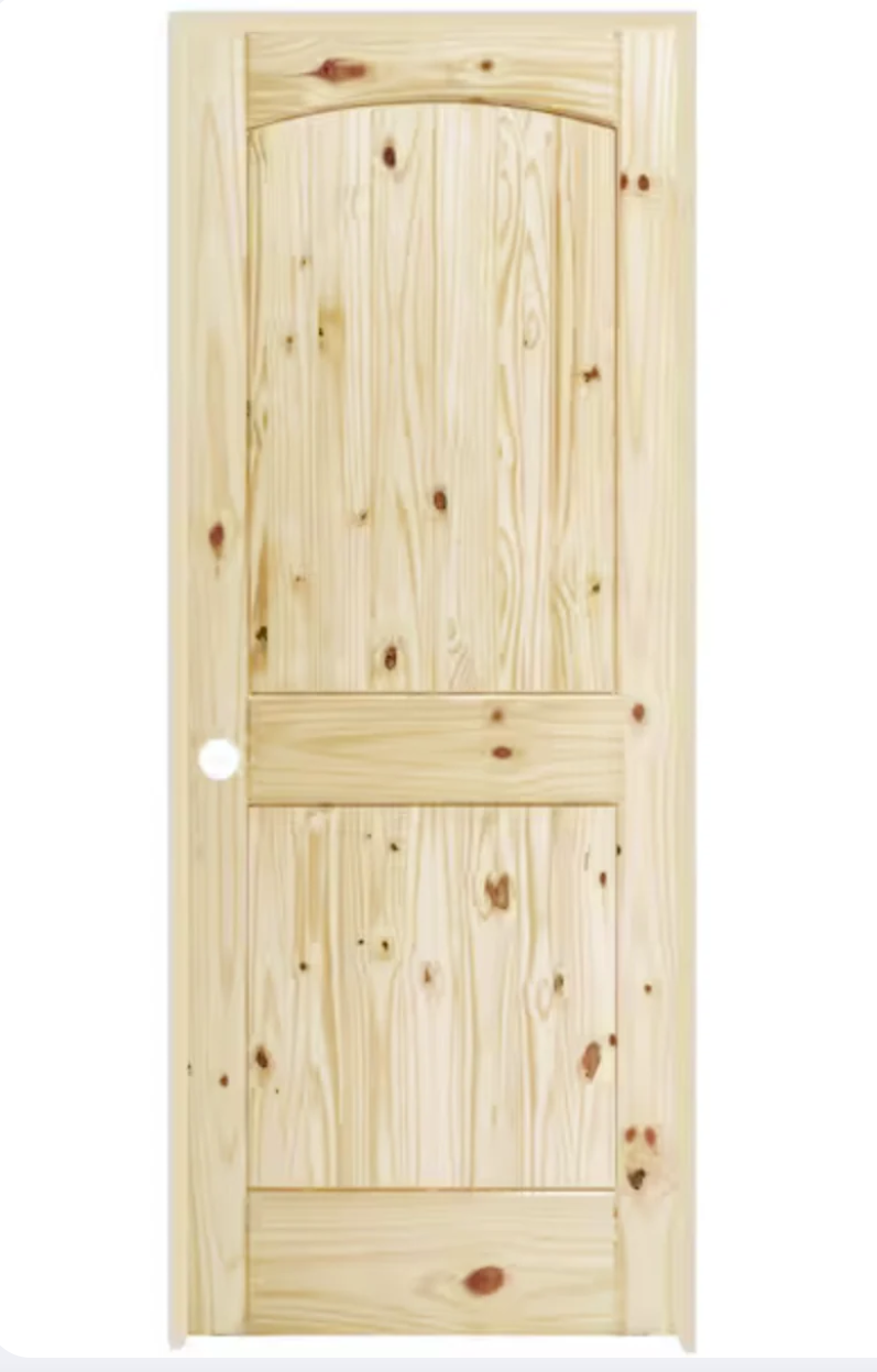 2-Panel Archtop Plank Unfinished Knotty Pine Single Prehung Interior Door