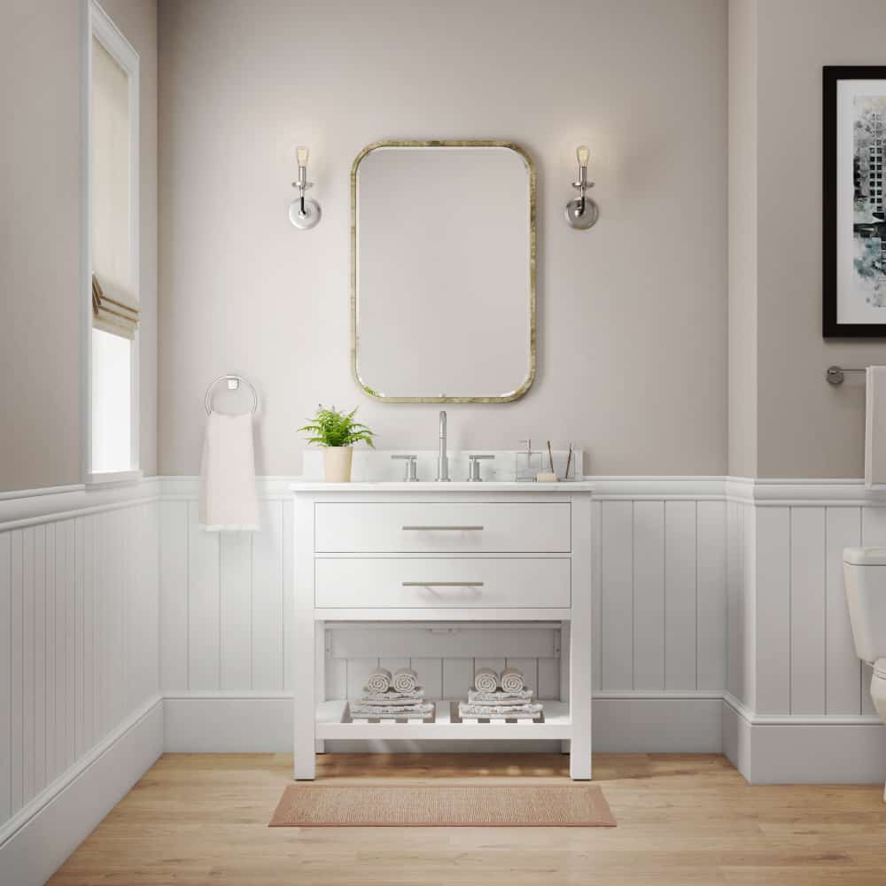 36in Cotton White Single Sink Spacious Bathroom Vanity