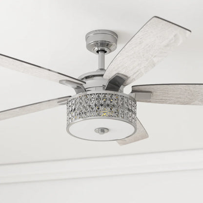 Prominence Home Lanissa, 52" Crystal Glass Kit Chandelier Ceiling Fan, Remote Control, Brushed Nickel