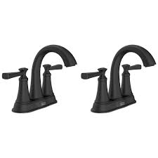 Rumson 4 in. Centerset Double Handle Bathroom Faucet in Matte Black (2-pack)