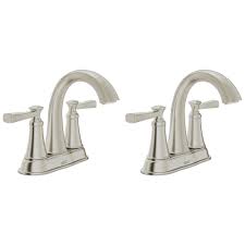 Rumson 4 in. Centerset Double Handle Bathroom Faucet in Brushed Nickel (2-pack)