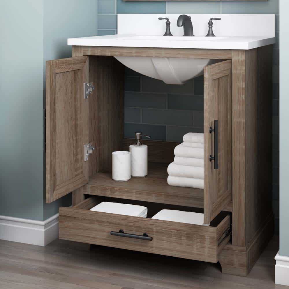 Kendall 30in Distressed Oak Single Sink Bathroom Vanity