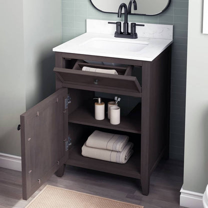 24in Walnut Brown Single Sink Traditional Bathroom Vanity