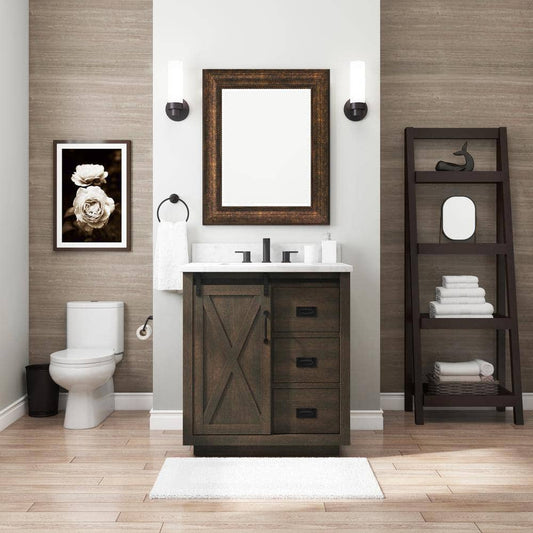 Hawkley 30in Java Single Sink Barn Door Bathroom Vanity