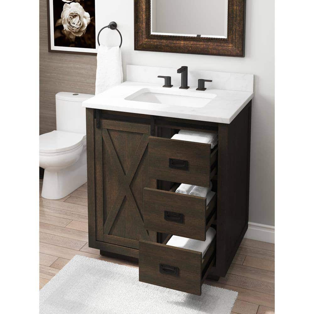 Hawkley 30in Java Single Sink Barn Door Bathroom Vanity