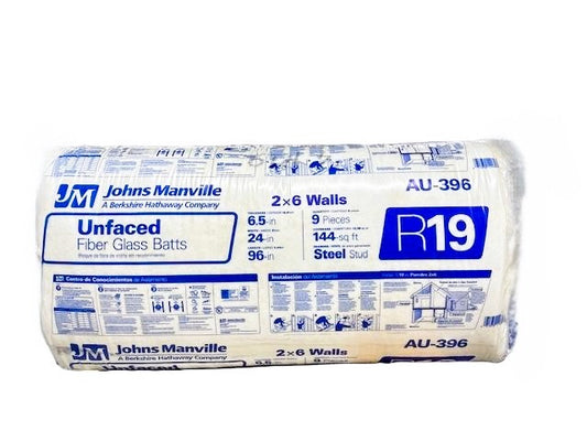 Johns Manville R- 19 Unfaced Wall Insulation Batt Grate Sound Control Fiberglass 144-sq ft ( 24-in W x 96-in )