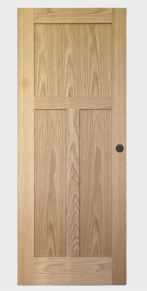36inX80in. Left-Handed 3-Panel craftsman Solid Core Unfinished Clear Pine Single Prehung Interior Door