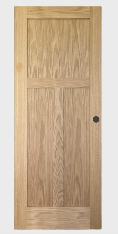 28inX80in. Left-Handed 3-Panel craftsman Solid Core Unfinished Clear Pine Single Prehung Interior Door