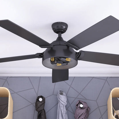 Prominence Home Octavia, 52 Inch Industrial Style LED Ceiling Fan with Light, Remote Control, Dual Mounting Options, 5 Dual Finish Blades, Reversible Motor - 51479-01 (Matte Black)