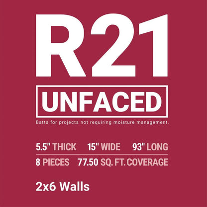 Owens Corning R21 Unfaced Fiberglass Insulation 77.5 Sq. ft (15 in x 93 in)