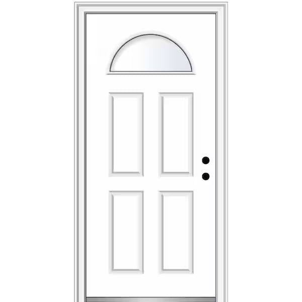 32 in. X 80 in. fan lite primed Left-Handed/inswing fiberglass prehung front door grid or no grid