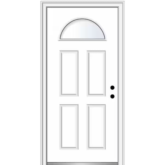 32 in. X 80 in. fan lite primed Left-Handed/inswing fiberglass prehung front door grid or no grid