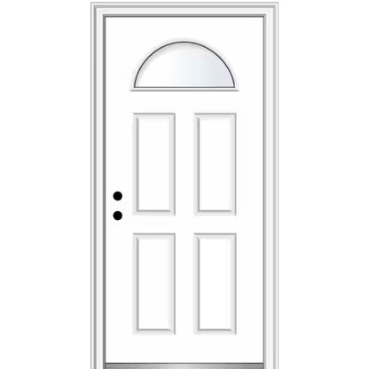36 in. x 80 in. Fan Lite Primed Right-Handed/Inswing Clear Glass Fiberglass Prehung Front Door grid or no grid