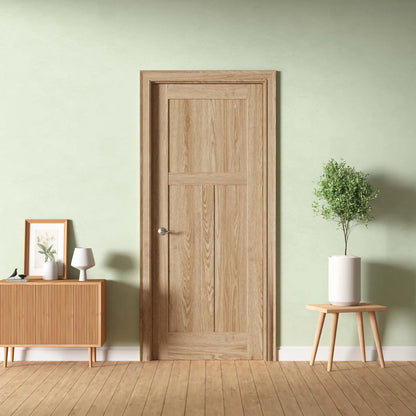 32inX80in. Right-Handed 3-Panel craftsman Solid Core Unfinished Clear Pine Single Prehung Interior Door