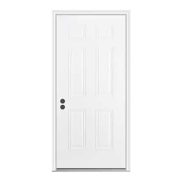 32 in. x 80 in. 6-Panel Primed White Fiberglass Right-Handed Prehung Front Door