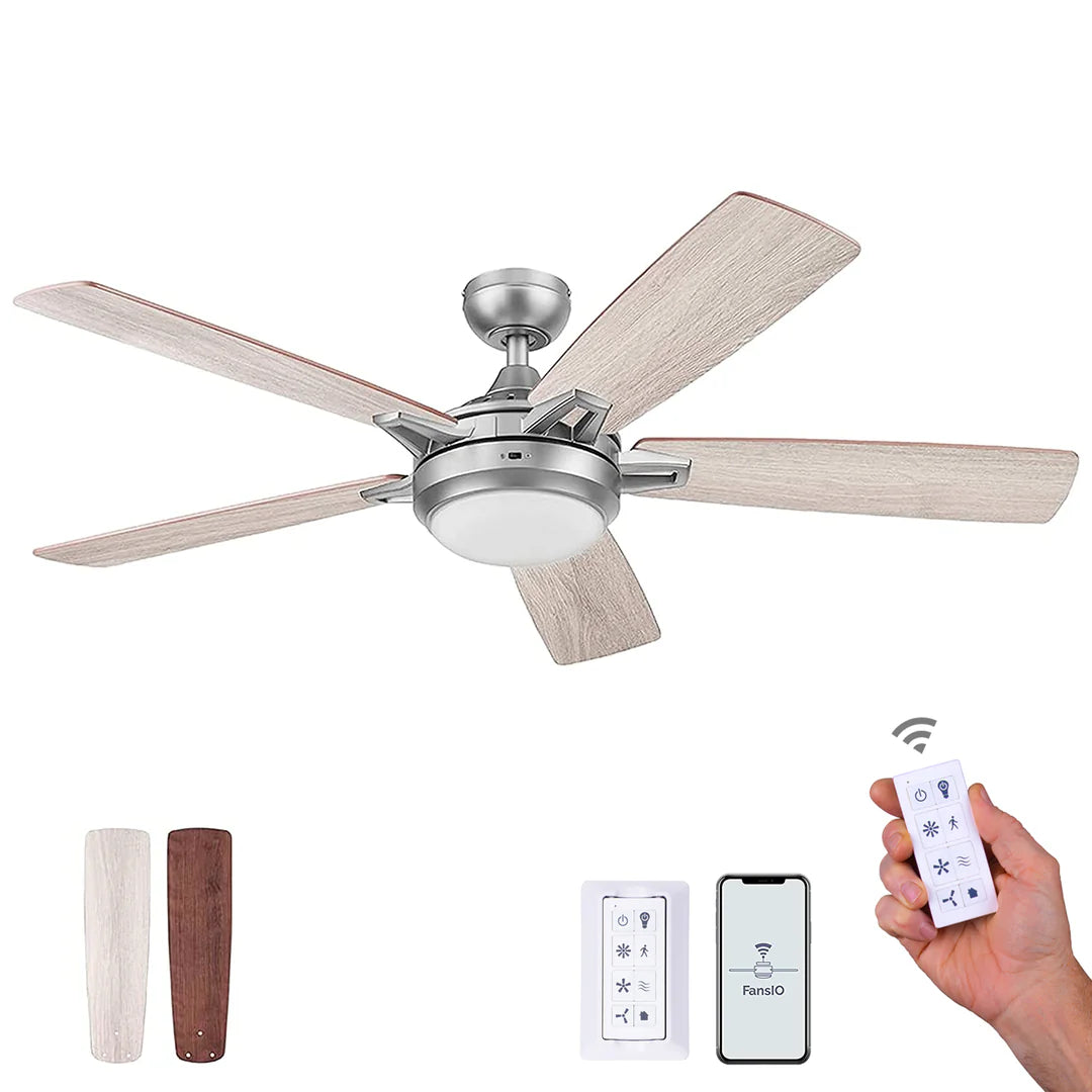 Prominence Home Lorelai, 52 Inch Modern Smart Ceiling Fan with Light, Remote Control, Dual Mounting Options, Dual Finish Blades, Compatible with Alexa and Google Assistant - 51650-01 (Pewter)