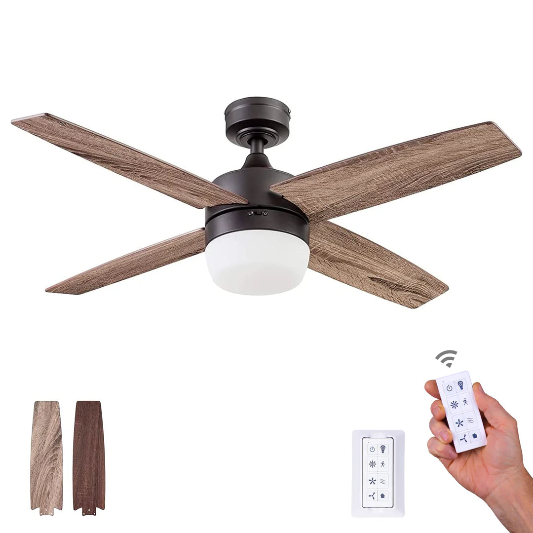 Prominence Home Atlas, 44 Inch Modern Indoor LED Ceiling Fan with Light and Remote Control, Dual Mounting Options, Dual Finish Blades, Reversible Motor - 51471-01 (Espresso)